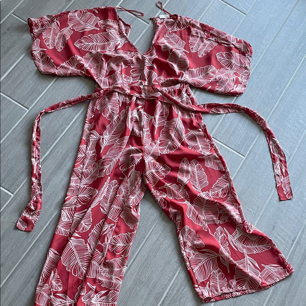 Sienna Sky Red Leaf Print Jumpsuit